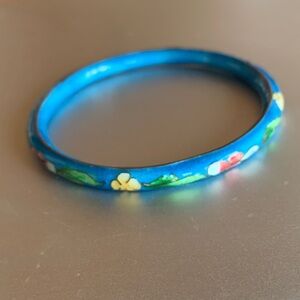 Blue Floral Cloisonné Bangle Bracelet